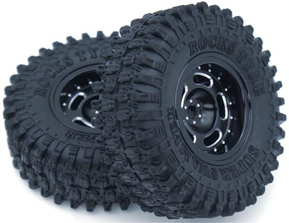 RC 1.0 Aluminium Beadlock Wheel and Tire Set For SCX24 1/24 1/18 RC Crawler FK1001(Black) - color: TW1001 Black