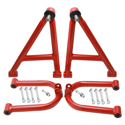 Front Suspension Swing Arm Set for ATV/UTV | 9.1" Upper & 12.4" Lower A-Arms with Shock Mounts | Red Powder Coated Steel for Off-Road Quad & Buggy | Heavy Duty Steering Upgrade