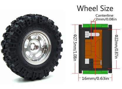 1.0 Aluminium Beadlock Wheel and Tire Set for SCX24 1/24 1/18 RC Crawler FK1002 (Silver) - color: Silver