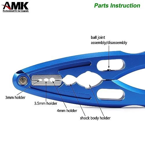 AMK RC Tool Kit Link Rod Ends Assembly 6.35mm Hex Bit Linkages Ball Joint Installing Equipment Shock Clamp 1/10 Scale Accessories for Axial SCX10 TRX4 (Blue+Golden) - color: Blue+golden