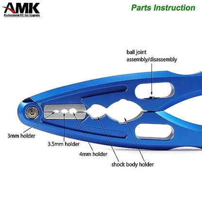 AMK RC Tool Kit Link Rod Ends Assembly 6.35mm Hex Bit Linkages Ball Joint Installing Equipment Shock Clamp 1/10 Scale Accessories for Axial SCX10 TRX4 (Blue+Black) - color: Blue+black