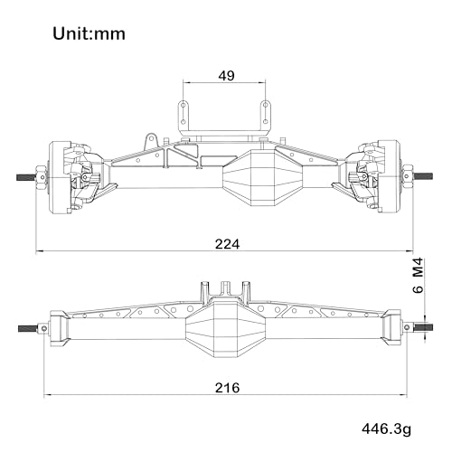 MEUS RACING 1/10 Nylon ISO Stright Axles with Front Axle Counterweight for Axial Capra II SCX10 II and Other DIY 1/10 RC Crawler (Capra Wheel Distance 224MM) - style: Capra Wheel Distance 224MM