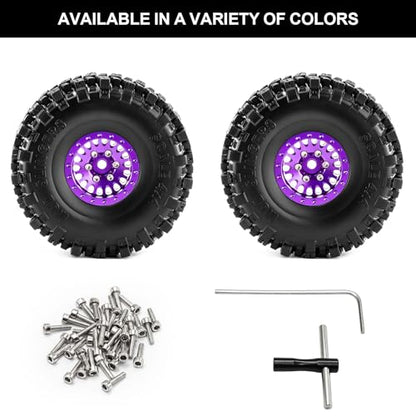 1.0" Beadlock Wheels and Tires for 1/24 SCX24 1/18 TRX4M RC Crawlers – Upgrade Parts (Purple, 4pcs) - color: Purple