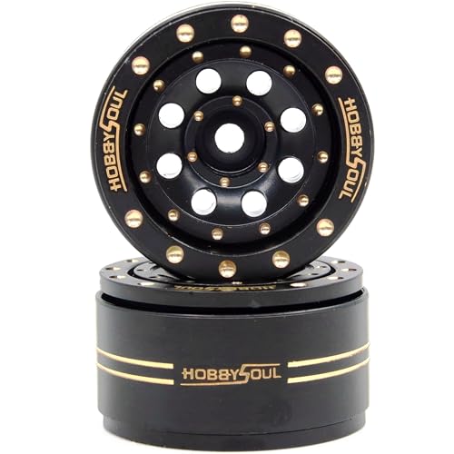 Adjustable Offset Brass 1.0 Beadlock Wheels Rims 44g/Rim for RC 1/18 TRX4M Axial SCX24 90081 & Other 1/24 Micro Crawler, (4-Pack, HS701450) - color: Black