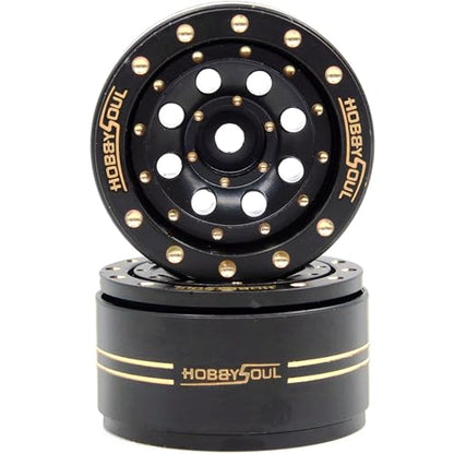Adjustable Offset Brass 1.0 Beadlock Wheels Rims 44g/Rim for RC 1/18 TRX4M Axial SCX24 90081 & Other 1/24 Micro Crawler, (4-Pack, HS701450) - color: Black