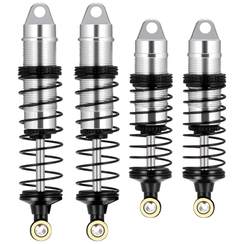 4Pcs Aluminum Front & Rear Shock Set RC Dampers，Silver + Black | Upgrade Parts, For Losi 1/16 Mini-B, For Losi 1/18 Mini-T, RC Car Buggy - color: Silver + Black