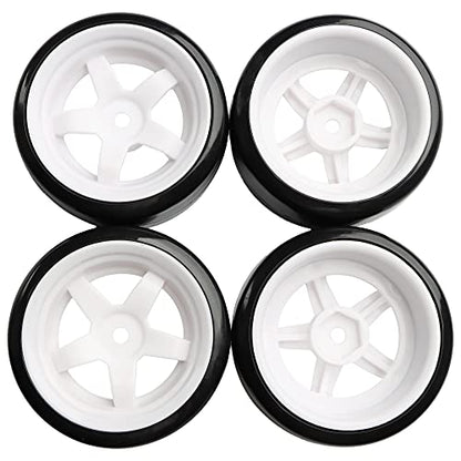 4PCS 12mm Hub Wheels,1:10 63mm Hard Plastic RC Drift Cars On Road Touring Racing Bald Tires for Traxxas HSP Tamiya HPI Kyosho On-Road Drifting Car Trucks(White) - color: White