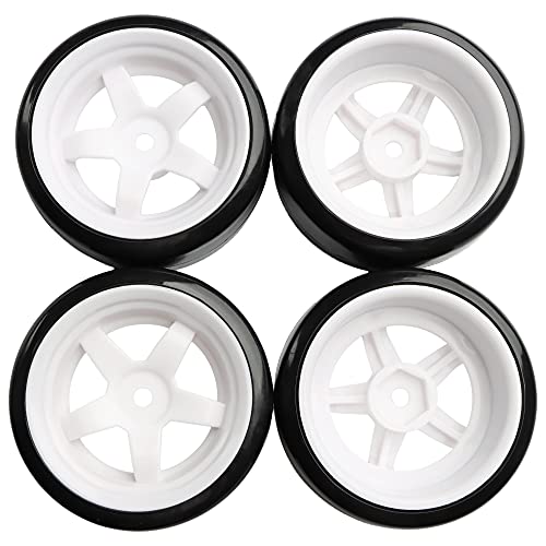 4PCS 12mm Hub Wheels,1:10 63mm Hard Plastic RC Drift Cars On Road Touring Racing Bald Tires for Traxxas HSP Tamiya HPI Kyosho On-Road Drifting Car Trucks(White) - color: White