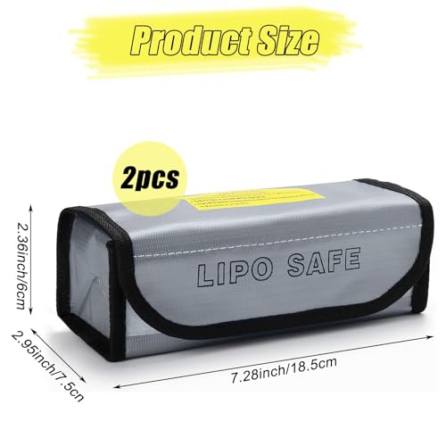 2PCS Lipo Battery Safe Bag, Fireproof Protection, Explosion-Proof, Battery Safety Guard Case, Charge Protection Bag, 18.5 x 7.5 x 6 cm