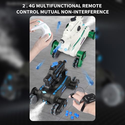 RC Tank That Shoots, RC Stunt Car Shooting Water Bullets, Gesture Sensing Remote Control Tank with 360° Rotating, Spray, Light and Music, 2.4GHz 4WD All Terrains RC Cars for Adults (Black) - color: Black, size: 1 Battery