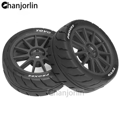 1/10 RC On Road Racing Tires and Wheels 12mm Hex OD 2.72'' RC Rally Street Tyres for 1:10 Scale Touring Drift Car Tamiya TT01 TT02 XV01 TA06 A959 PTG2 HPI KYOSHO HSP Traxxas 4PCS (Black) - color: Black