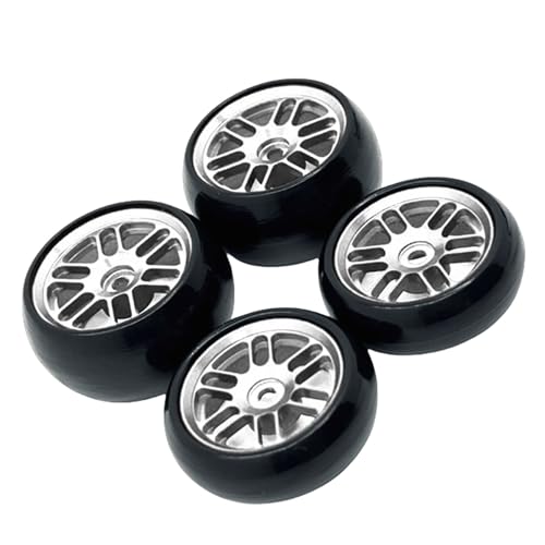 4PCS Finished Flat Running Drift Tires and Wheels 7MM Hexagon for 1/24 Losi Micro B Upgrades and 1/28 Losi Micro T Upgrades (New b Silver) - color: New B Silver