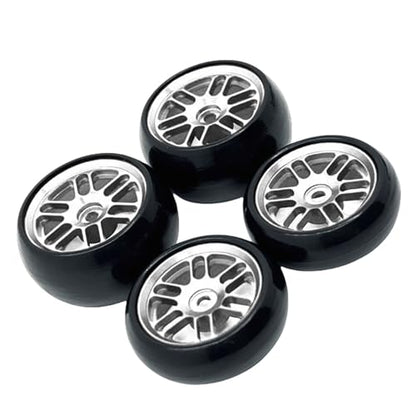 4PCS Finished Flat Running Drift Tires and Wheels 7MM Hexagon for 1/24 Losi Micro B Upgrades and 1/28 Losi Micro T Upgrades (New b Silver) - color: New B Silver