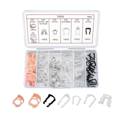 70PCS Car Fuel Line Retainer Clips, 7 Size Vehicle Fuel Hose Retaining Clamp, Automotive Gas Tank Line Clips Assortment Replacement, Compatible with 3/8" & 5/16" Hose Pipe
