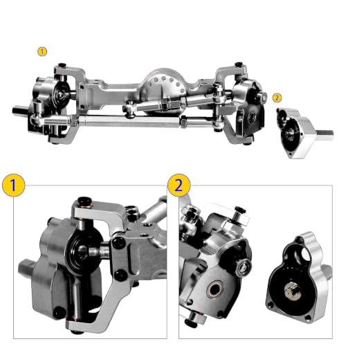 Metal Front & Rear Portal Axle Assembly Set for WPL C14 C24 B14 B24 B16 B36 C64 C64-1 C74 C74-1, Aluminum Axle Housing with Steel Gears, Steering Cups Tie Rods, 5mm RC Upgrade Parts (Titanium) - color: Titanium
