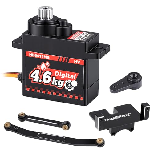 HobbyPark Waterproof Servo with Servo Mount Bracket & Arm & Steering Link Set for 1/24 Crawler Car Axial SCX24 Gladiator Bronco C10 JLU Deadbolt B17 Digital Metal Gear SCX24 Upgrades 4.6kg High Torque