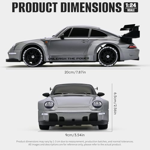 RC Drift Car,1:24 Scale Remote Control Car, 2.4GHz 20KM/H 4WD High Speed RC Cars for Kids with LED Light, Two Batteries,Drifting Tires,Racing Vehicle Toy for Adults Boys Girls Silver - color: Silver