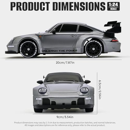 RC Drift Car,1:24 Scale Remote Control Car, 2.4GHz 20KM/H 4WD High Speed RC Cars for Kids with LED Light, Two Batteries,Drifting Tires,Racing Vehicle Toy for Adults Boys Girls Silver - color: Silver