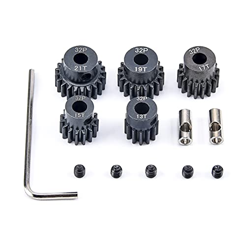 RC Pinion Gear 32P 5mm Hardened Metal Pinion Motor Gear Set | 13T 15T 17T 19T 21T with 3.175mm Coupler for 1/8 RC Car