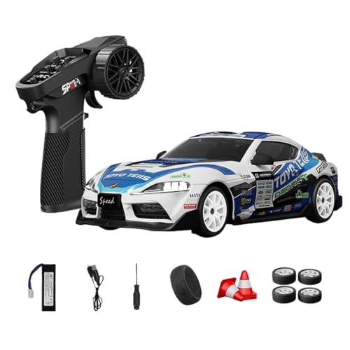 1:24 Scale RC Drift Car with Gyro Stability, 2.4GHz 4WD Proportional Control High-Speed Drift Racing Car with LED Lights & Dual-Mode Tire Switch (Racing & Drift) for Adults (S7 White & Blue/D24-01) - color: S7 White & Blue, size: D24-01