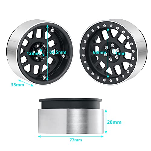 4PCS Aluminum 2.6inch Beadlock Wheels Rims Upgrades for Black Mamba 1/10th Monster Truck Accessories Parts (Black) - color: Black