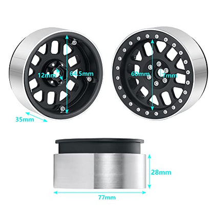 4PCS Aluminum 2.6inch Beadlock Wheels Rims Upgrades for Black Mamba 1/10th Monster Truck Accessories Parts (Black) - color: Black
