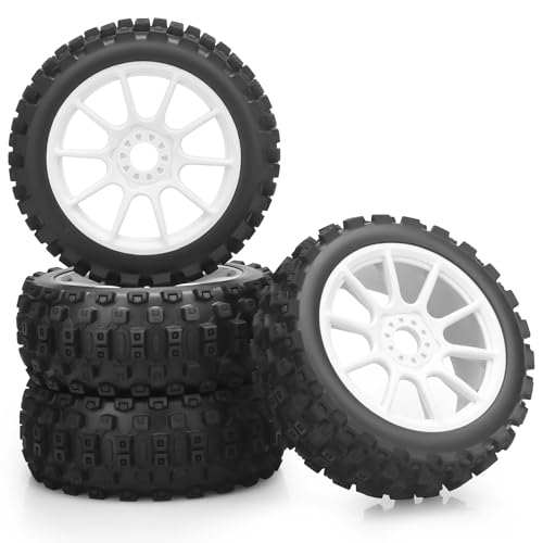 1/8 RC Car Tires and Wheels, daitoku 17mm Hex RC Buggy Tires for 1/8 Arrma Typhon 3S 6S HSP Kyosho MP10 (White)