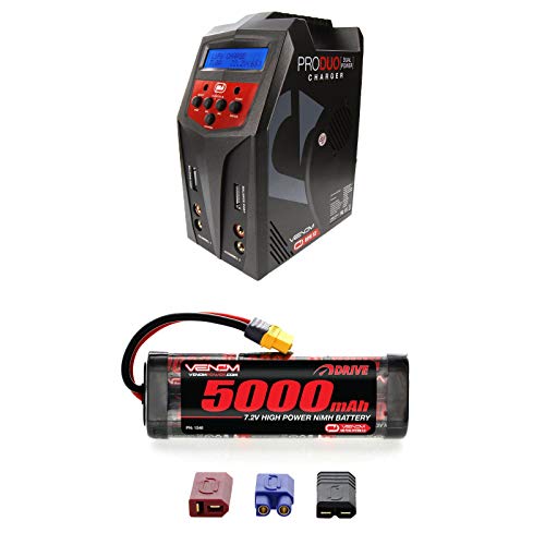 Venom 7.2V 5000mAh 6-Cell NiMH Battery with Universal Plug System and Venom Pro Duo 80W X2 Dual AC/DC 7A LiPo & NiMH RC Battery Balance Charger Combo