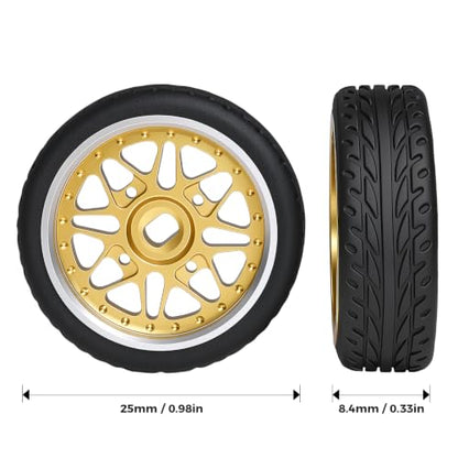 4Pcs 25mm Rc Drift Wheels & Logo Drift Car Tires for 1/24 1/28 Wltoys, [2N+2W] Aluminum Alloy Rims with High Grip Tires Simulated Tire Tread Racing Tyre for Mini-Q HGD1 Wltoys K969 K989 k929(Gold) - color: 3.gold