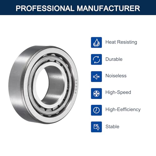 2 Pack 32206 Tapered Roller Bearing Cone and Cup Set | 30mm Bore 62mm OD 21.5mm Cup Width, Chrome Steel Taper Bearings Set, ABEC-3 - size: 32206