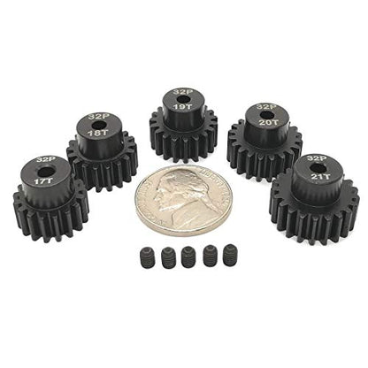 32P Hardened Pinion Gear Set 1/8 inch Hole 17T 18T 19T 20T 21T with Hex Key (Compatible with 0.8 Metric Pitch) - style: 17T 18T 19T 20T 21T