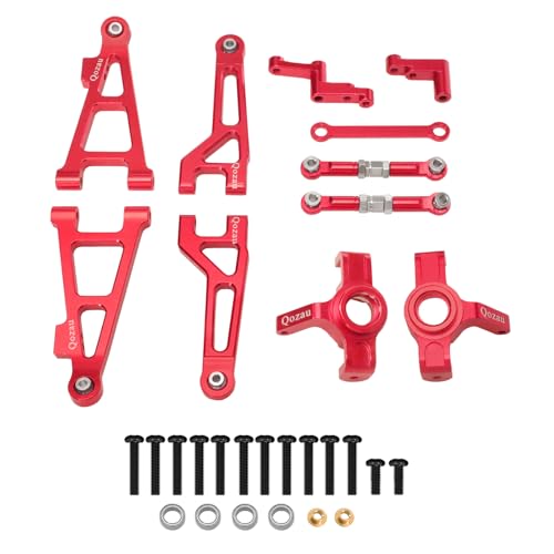 8pcs Aluminum Spare Part Set Front/Rear Suspension Arms, Steering Knuckles, Rear Hubs, Steering Linkage Metal Upgrade Kit for MJX Hyper GO RC Car 16207 M162 M163 H16P (Red) - color: Red