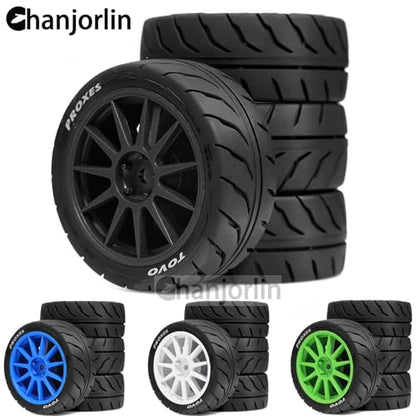 1/10 RC On Road Racing Tires and Wheels 12mm Hex OD 2.72'' RC Rally Street Tyres for 1:10 Scale Touring Drift Car Tamiya TT01 TT02 XV01 TA06 A959 PTG2 HPI KYOSHO HSP Traxxas 4PCS (Black) - color: Black
