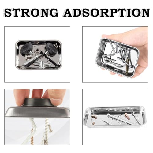 10-Piece Magnetic Tray Holder (3.6" x 2.4" / 5.9" x 2.5" Square), Stainless Steel Magnet Trays Set For Socket Screw Nuts Bolts Metal Parts & Tool Organization