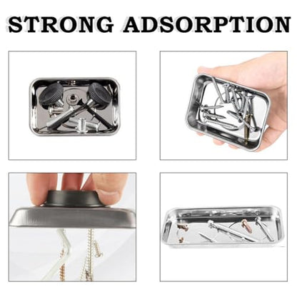 10-Piece Magnetic Tray Holder (3.6" x 2.4" / 5.9" x 2.5" Square), Stainless Steel Magnet Trays Set For Socket Screw Nuts Bolts Metal Parts & Tool Organization