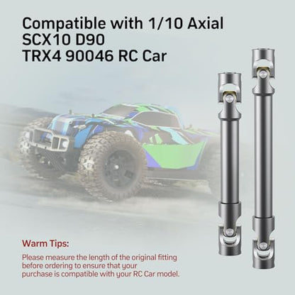 2PCS Adjustable CVD Shaft Fit TRX4 SCX Series RC Crawler Replacement Parts | Compatible with Axial SCX10, SCX24, Traxxas TRX4, Redcat Gen8 1/10 & 1/24 RC crawlers, Hardened steel D-hole center shafts