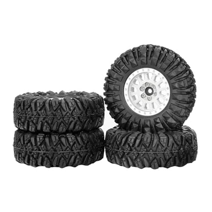 4PCS 1.3" Aluminum Alloy Beadlock Wheel Rims All-Terrain Tyre 70mm Rubber Tires Set with 5mm & 7mm Hex for 1/12 1/14 1/18 1/24 RC Rock Crawler Car Upgrade Parts (D-Silver) - color: D-silver