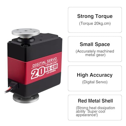 20KG RC Servo High Torque Servo Motors with 25T Servo Horn, Dual Ball Bearing, Aluminium Case, Metal Bracket, Waterproof Metal Gear Steering Digital Servo for RC Car Robot DIY, Control Angle 180°