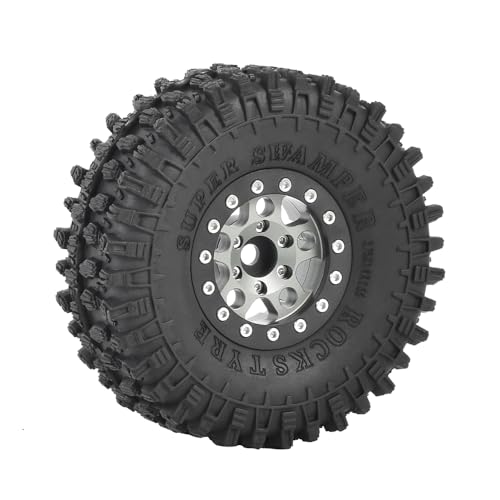 4PCS 1.55 inch Aluminum Metal Beadlock Wheels Rim and 95mm All Terrain Rubber Tires for 1/10 1/12 RC Rock Crawler Car for Axial AX90069 D90 TF2 Tamiya LC70 JIMNY UTB18(5Spoke,Gray) - color: 5spoke,gray
