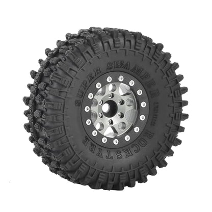 4PCS 1.55 inch Aluminum Metal Beadlock Wheels Rim and 95mm All Terrain Rubber Tires for 1/10 1/12 RC Rock Crawler Car for Axial AX90069 D90 TF2 Tamiya LC70 JIMNY UTB18(5Spoke,Gray) - color: 5spoke,gray
