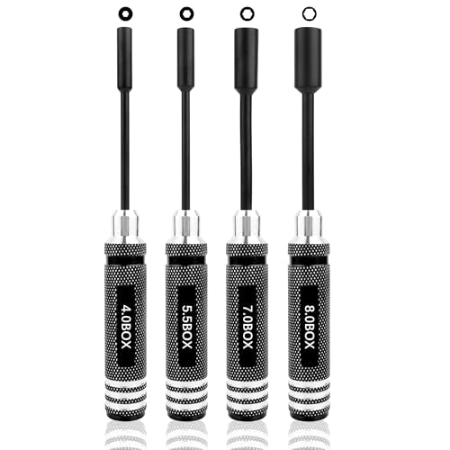 RC Hex Nut Driver Set Repair Tool Kit 4.0/5.5/7.0/8.0mm Hexagonal Head Nut Socket Wrench Screwdrivers for Hobby RC Quadcopter Helicopter FPV Drone Car Airplane(Black) - color: Black