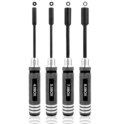 RC Hex Nut Driver Set Repair Tool Kit 4.0/5.5/7.0/8.0mm Hexagonal Head Nut Socket Wrench Screwdrivers for Hobby RC Quadcopter Helicopter FPV Drone Car Airplane(Black) - color: Black