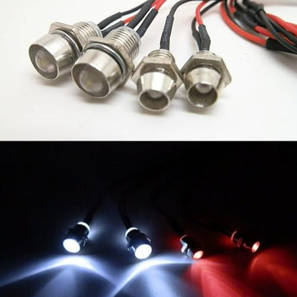 3Pack LED RC Car White Headlights & Red Taillight Kit – RC Lights Kit for 1:10 & 1:8 RC Cars, 4-Light Set with Metal Lamp Cups