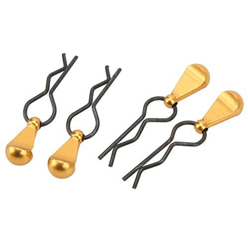 RC Body Clips R Pins Stainless Steel Durable High Strength Metal RC Car Body Clips with Aluminium Alloy Pull Tabs for 1/8 1/10 RC Model Cars Black 34x12mm 4pcs (Gold) - color: Gold