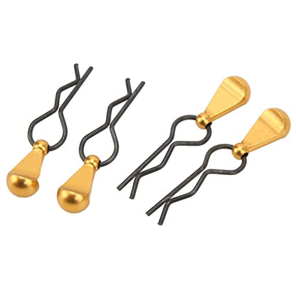 4pcs RC Body Clips R Pins Stainless Steel R Clips with Aluminium Alloy Pull Tabs for 1/8 1/10 RC Car (Gold) - color: Gold
