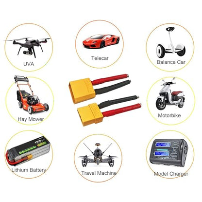 3 Pairs XT90 Pigtail,XT90 Wire XT90 Plug Male and Female Connector | with 5cm 10AWG Silicone Wire for RC Lipo Battery FPV Racing Drone - size: 10AWG XT90