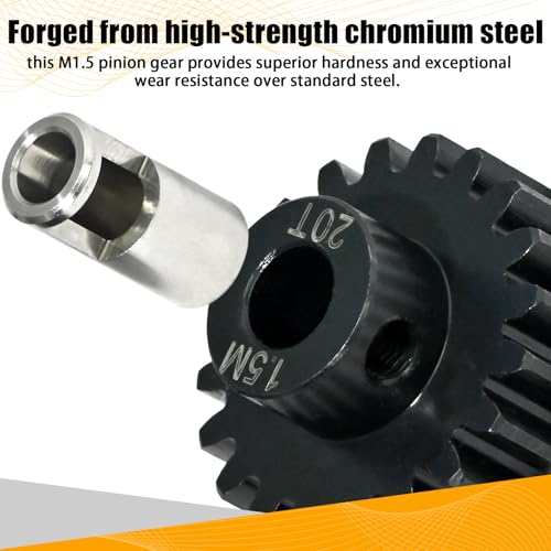 M1.5 20T Pinion Gear 8mm Bore with 8mm to 5mm Shaft Adapter Sleeve, Chromium Steel Motor Gear with Set Screw & Hex Key for Traxxas ARRMA Losi 1/5 1/8 RC Cars - size: 20T