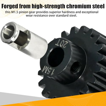 M1.5 20T Pinion Gear 8mm Bore with 8mm to 5mm Shaft Adapter Sleeve, Chromium Steel Motor Gear with Set Screw & Hex Key for Traxxas ARRMA Losi 1/5 1/8 RC Cars - size: 20T