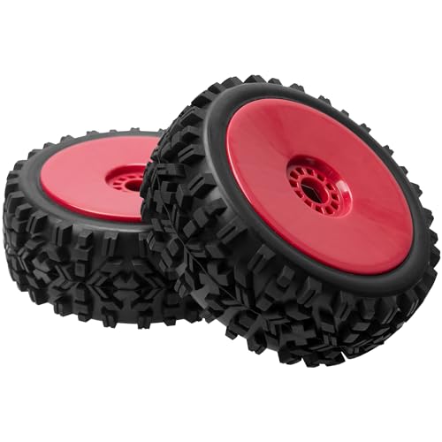 ShareGoo RC Hobby OD 4.72" 1/8 Scale RC Buggy Wheels & Rubber Tires 17mm Hex Rims Compatible with Arrma Typhon 3S 6S Kyosho Losi 8IGHT Traxxas Redcat HSP HPI 1/8 Scale Off Road Car Buggy (Red) - color: Red