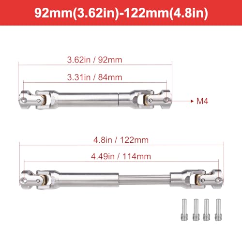 2pcs Hobbyfire 1/10 RC Crawler Drive Shafts Stainless Steel Universal Joint Driveshaft for Axial SCX10 II III Traxxas TRX4 Redcat Gen8 Gen7 Element Upgrades Parts(92-122mm) - style: 92-122mm